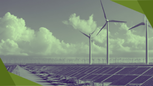 A series of wind turbines and solar panels