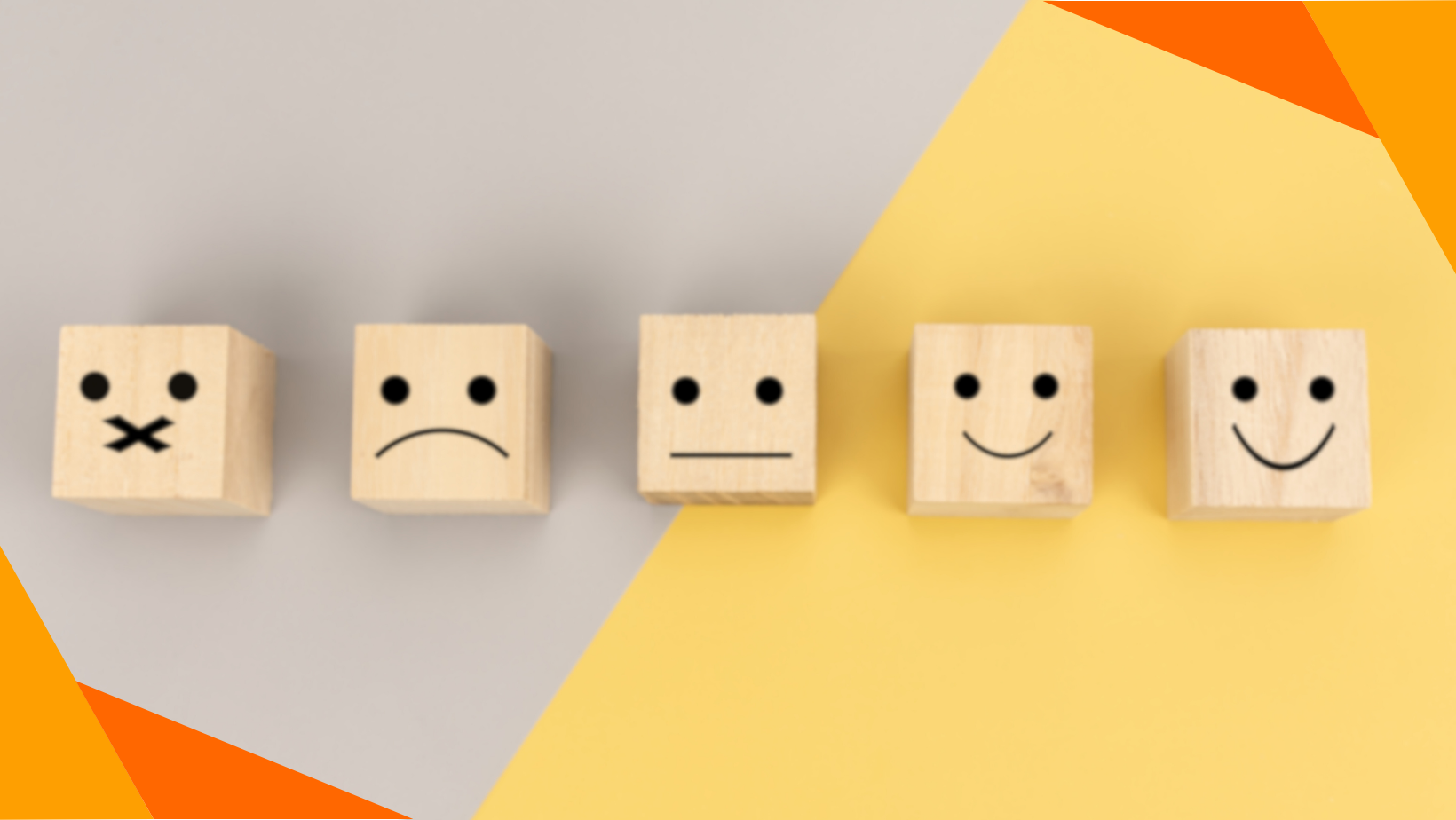 A series of dice with smiley faces representing survey results