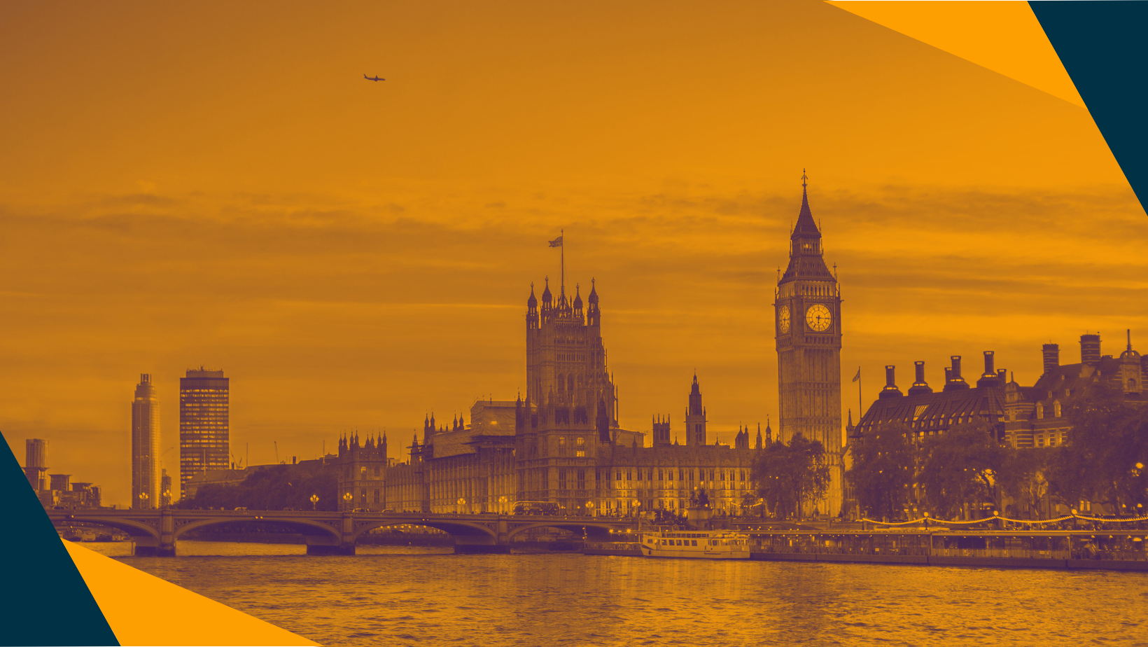 Duotone Yellow Image of Big Ben & Houses of Parliament in London