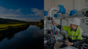 split screen between the River Severn and a Severn Trent Water employee