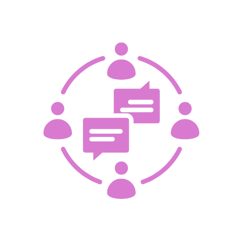 Icon showing four people communicating in a circle representing delegate management